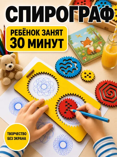 Учись-Играй Спирограф деревянный нейротренажер игрушка для детей 3+ лет