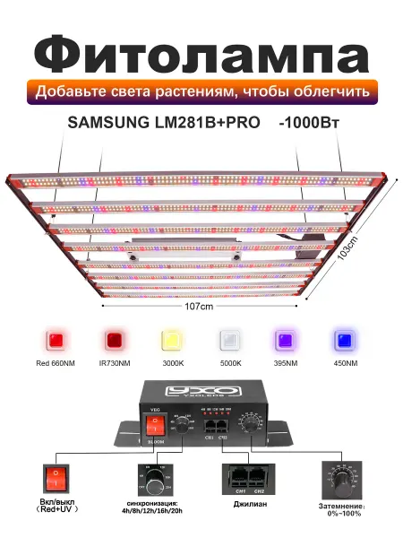 AIAURORA фитоламп 1000 вт Samsung lm282B растений и рассады