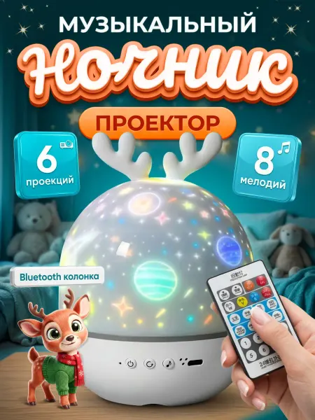 Ночник-проектор звездное небо Олененок 6