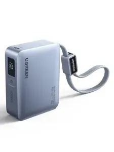 Ugreen PB584 (75173B) 10000 mah Внешний аккумулятор, светло-синий, Fast Charging USB-C&USB-A 33W With Built-in Cable USB-C Power Bank (CCC)