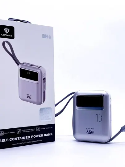 Внешний аккумулятор Power Bank Lenyes C04-A, 10000 мАч, 45W PD, кабели Type-C и iPhone