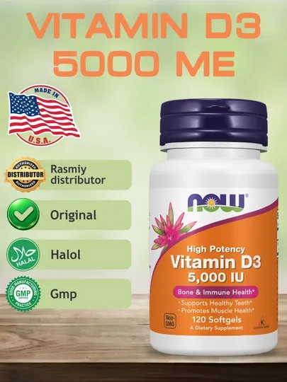 NOW Foods, Витамин D3 5000 ME, 10000 ME, мягкие капсулы, Халяль