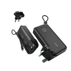 Портативный внешний аккумулятор Power Bank ROCK Y30 10000 мАч, встроенный кабель, зарядка от розетки, сменные вилки US/UK/EU, черный