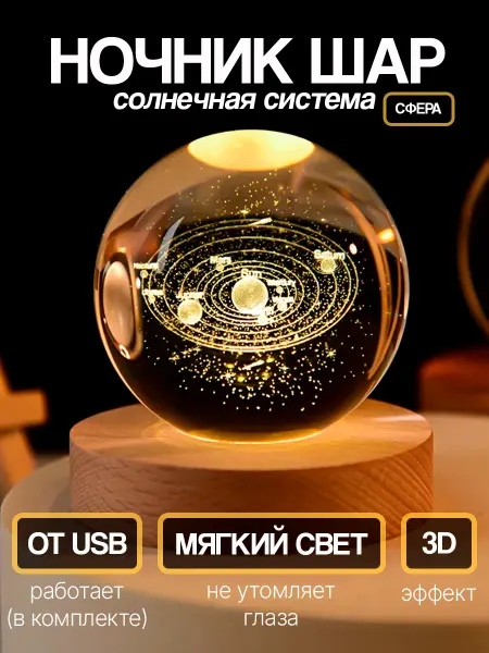 Decorline Ночник детский стеклянный шар Солнечная система