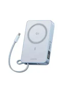 Внешний аккумулятор UGREEN PB773 (65958B) "MagFlow" 25W Magnetic Wireless 10000mAh Charging Qi2.2 Portable Power Bank USB-C. серебристо-голубой 65958B