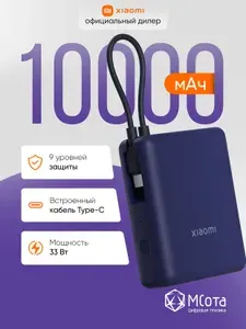 Внешний аккумулятор со встроенным кабелем Xiaomi 33W Power Bank 10000mAh (Integrated Cable) Ice Blue