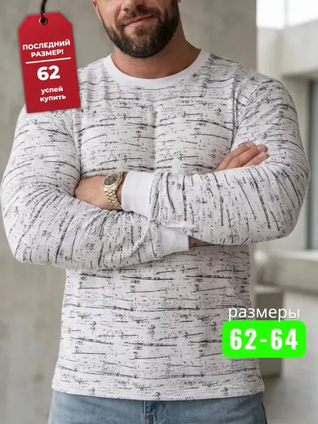 Богатырь Лонгслив больших размеров с принтом