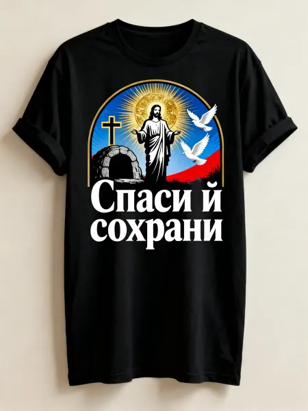 Футболка православная с изображением Иисуса, голубями и надп