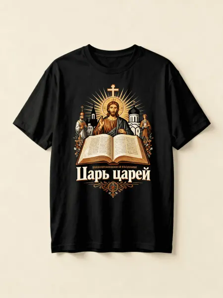 Футболка православного стиля с изображением Иисуса, святых и