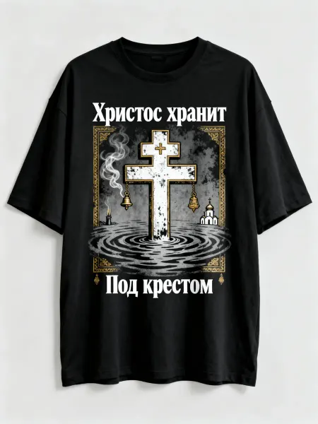 Футболка с православным крестом и надписями Христос хранит