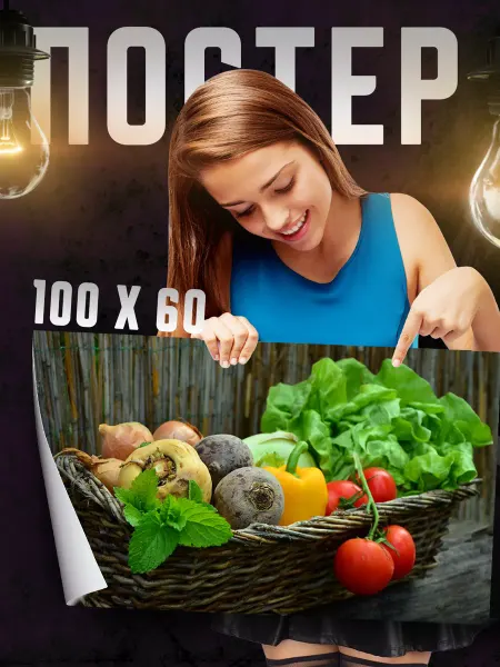 Print Master Постер на стену Корзинка овощей 100х60 см