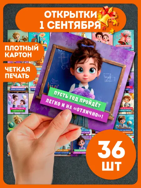 AniBox Мини открытки на 1 сентября для школьников 36 шт