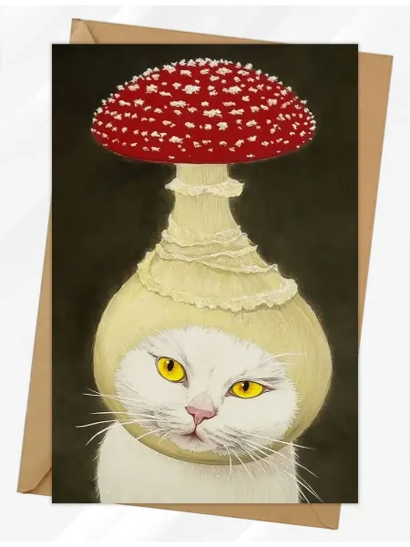Открытка "Котик грибочек" (подходит по рамку 10х15см)