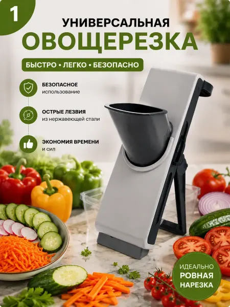 QwertyA 2 Овощерезка мандолина с контейнером регулируемая