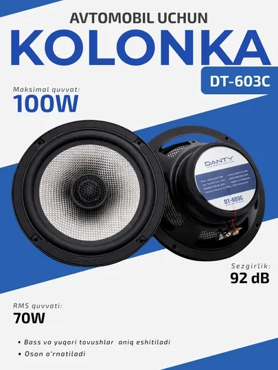 Автомобильная колонка DANTY DT-603C 100W, автомобильный динамик