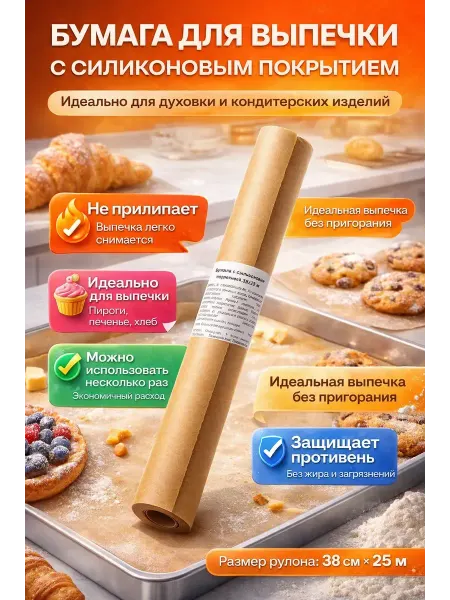 ГЕША11 Бумага для выпечки 38×25 м силиконовое покрытие пергамент