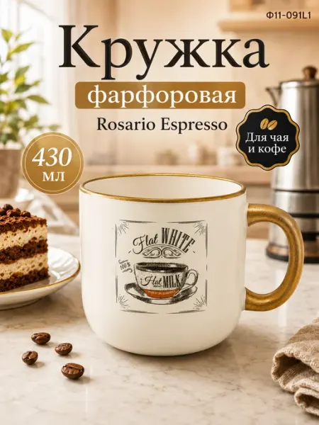 Rosario Кружка фарфоровая для чая и кофе 430 мл Espresso Ф11-091L1