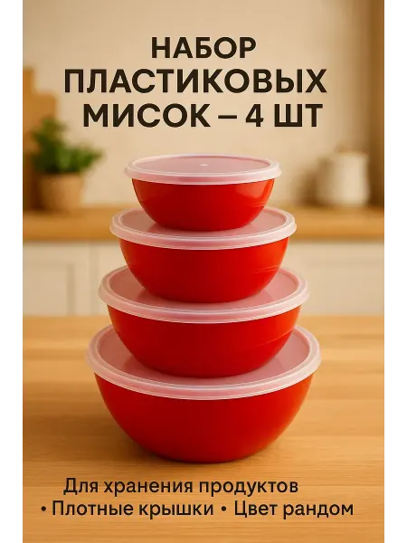 NAIL'KA Набор пластиковых мисок с крышками 4 шт — цвет рандом