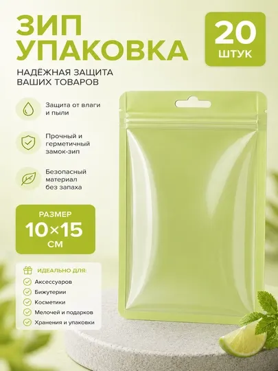 Зип-пакеты 10×15 см, 20 шт, прозрачные с бирюзовой матовой стороной, ZIP упаковка