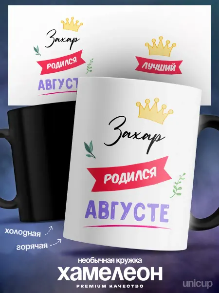 UniCup Мужской подарок кружка хамелеон Захар родился в августе