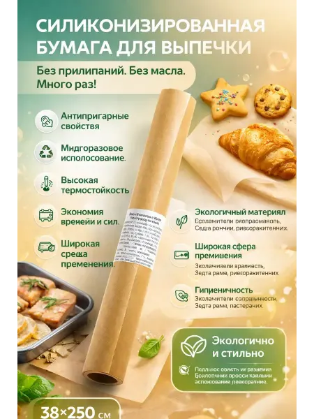 Usya1 Бумага для выпечки в рулоне антипригарный пергамент