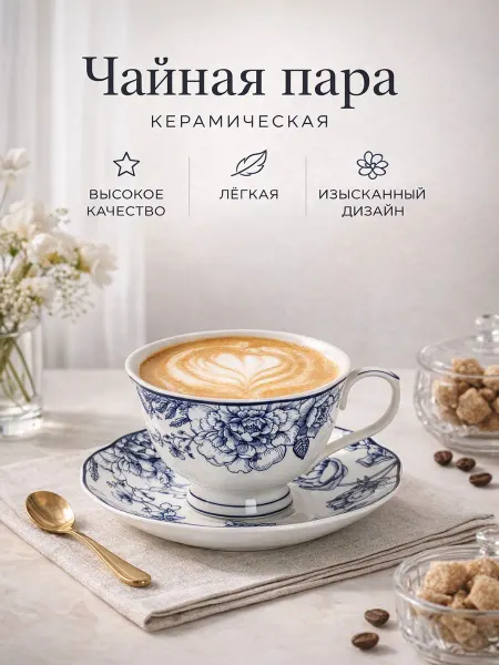 Кружка для чая и кофе «Синяя роза» с блюдцем