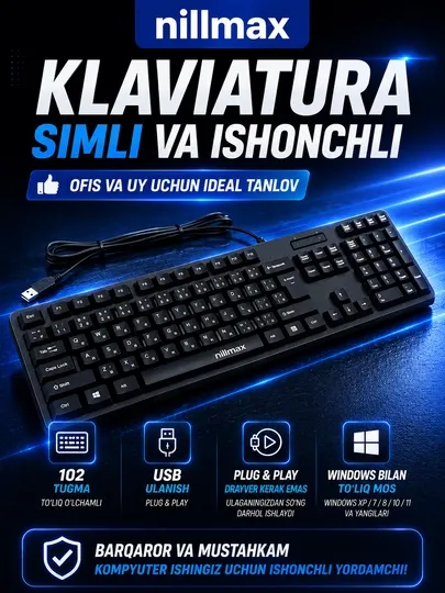 Проводная клавиатура Nillmax NM37 USB 102 клавиши для офиса