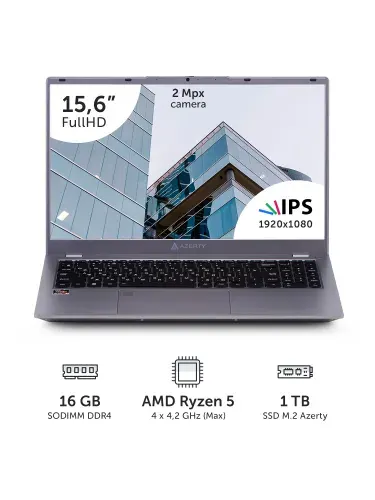 Azerty RBA-2510 Ноутбук 15.6", AMD Ryzen 5 5500H, RAM 16 ГБ, SSD 1024 ГБ, AMD Radeon RX Vega 7, Windows Pro, серый, Русская раскладка