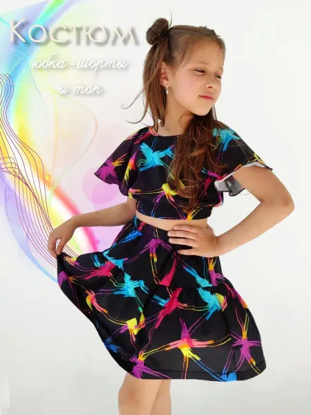 Amelina Kids Костюм топ и юбка-шорты из хлопка, р-ры 104-146