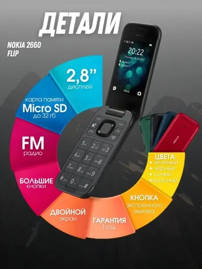 Кнопочный телефон Nokia 2660 Flip с поддержкой 2 SIM-карт