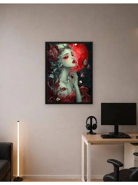 Postersbase Арт-постер Женщина Красной Луны с бабочками 30x40