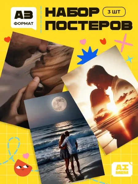 AIMEM Постеры Любовь Романтика. 3шт. А3 (29,7х42см)