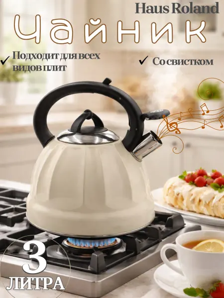 Shao Home Чайник для плиты со свистком 3 литра Haus Roland
