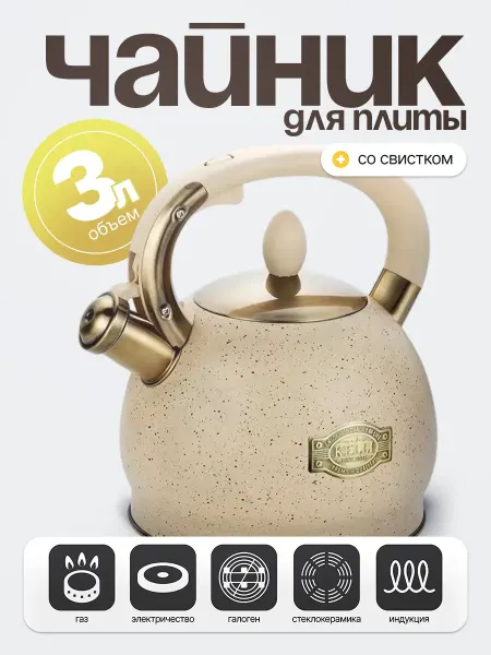Чайник со свистком для газовой и индукционной плиты 3 литра