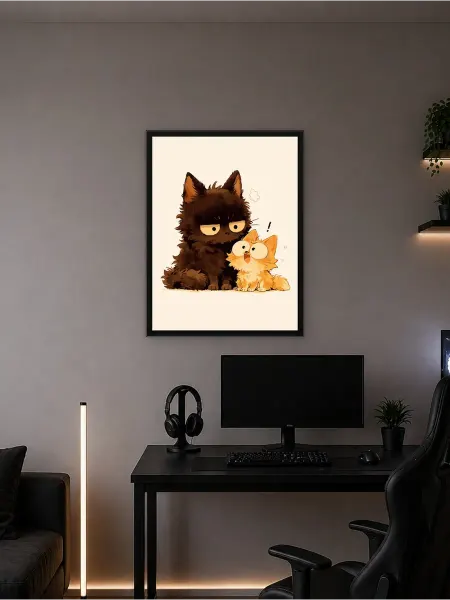 Postersbase Постер Два мультяшных кота, один сварливый, другой уди 30x40