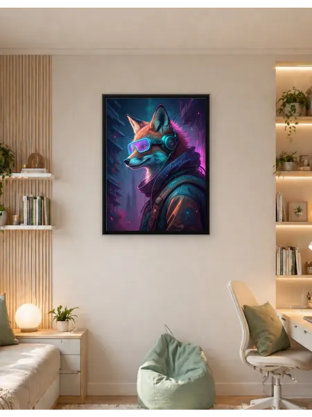 Postersbase Плакат Киберпанк лиса с наушниками и очками 30x40