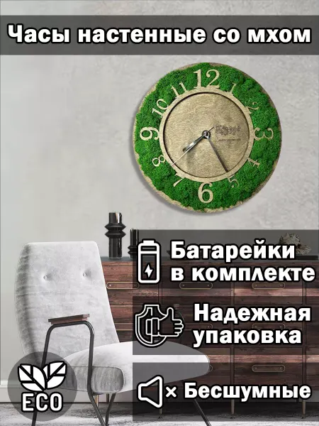 DKmarket Часы настенные со мхом, 35 см