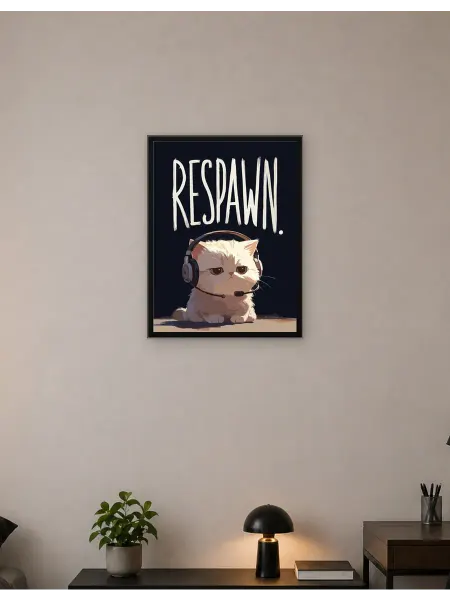 Postersbase Постер Милый кот-геймер с текстом «РЕСпаун» 50x70