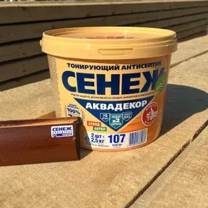Сенеж Аквадекор 107 Каштан 2,5 кг, тонирующий антисептик, без запаха, лессирующий состав, сохраняет текстуру дерева
