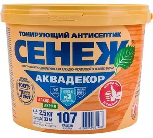 Cенеж Аквадекор, 2.5кг,Цвет 107 Каштан,тонирующий антисептик для дерева