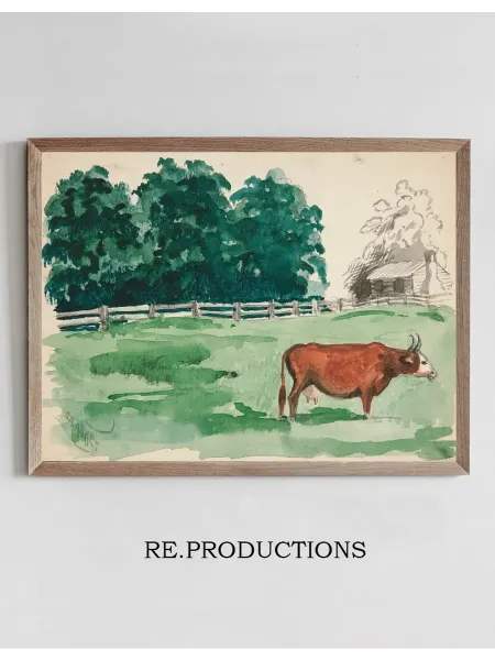 Re.productions Постер Pasture scene with cow - Edwin Austin Abbey