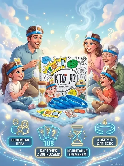 Настольная игра-викторина "Кто Я?", 108 карточек с вопросами