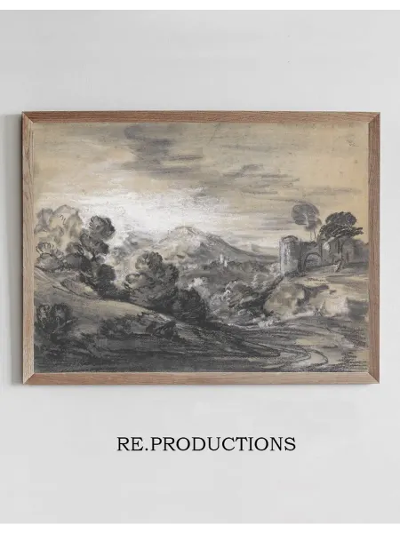 Re.productions Постер Wooded Landscape with Castle - Thomas Gainsborough