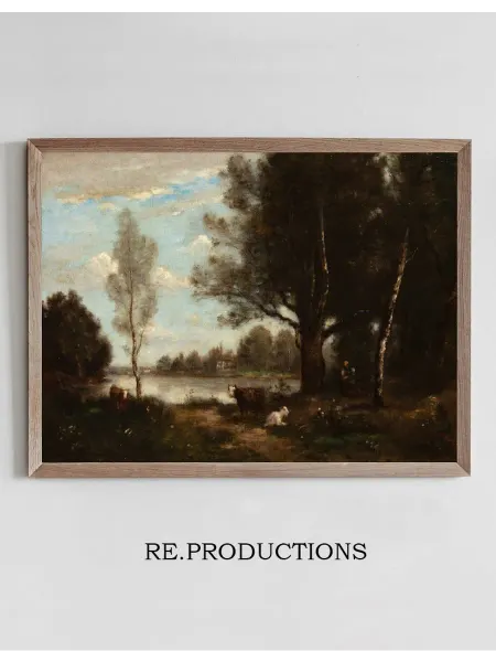 Re.productions Постер Landscape withcows - Jean-Baptiste-Camille Corot