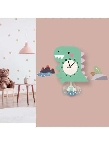 Scandi kids Часы детские настенные с маятником Динозавр бесшумные DIY