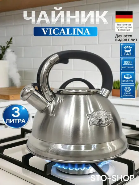 Чайник для плиты со свистком VICALINA 3л с печатью