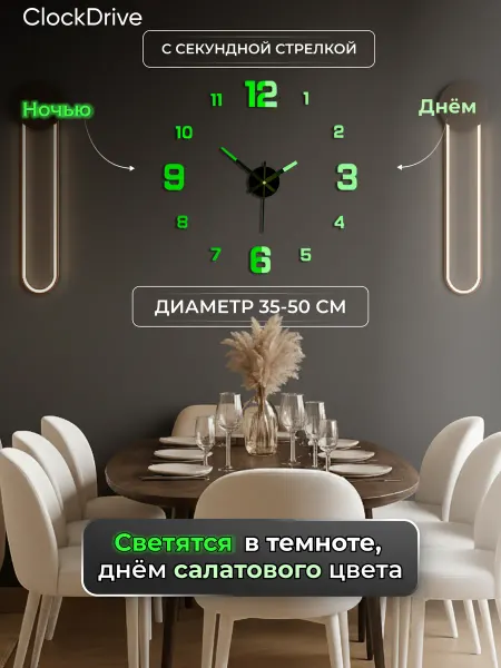 Часы Настенные бескаркасные диаметром 35-50 см