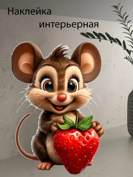 Подалирий Наклейка интерьерная мышка с клубничкой