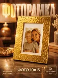 МИРАМ Рамка для фото 10x15см/ Фоторамка золотая, пластик