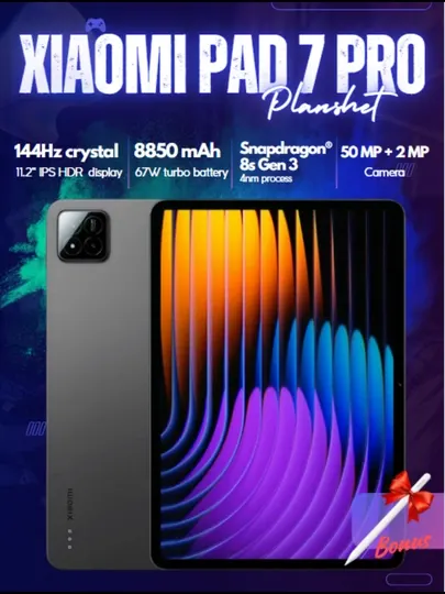 Планшет Xiaomi Pad 7 Pro,11.2"IPS,144Гц,Qualcomm Snapdragon 8s Gen3,8850 мАч, 50 МП + 2 МП